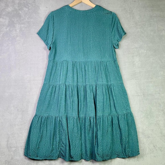 Maeve Anthropologie Tania Sacha Jacquard Tiered Knee-Length Dress Medium Green - Picture 3 of 10